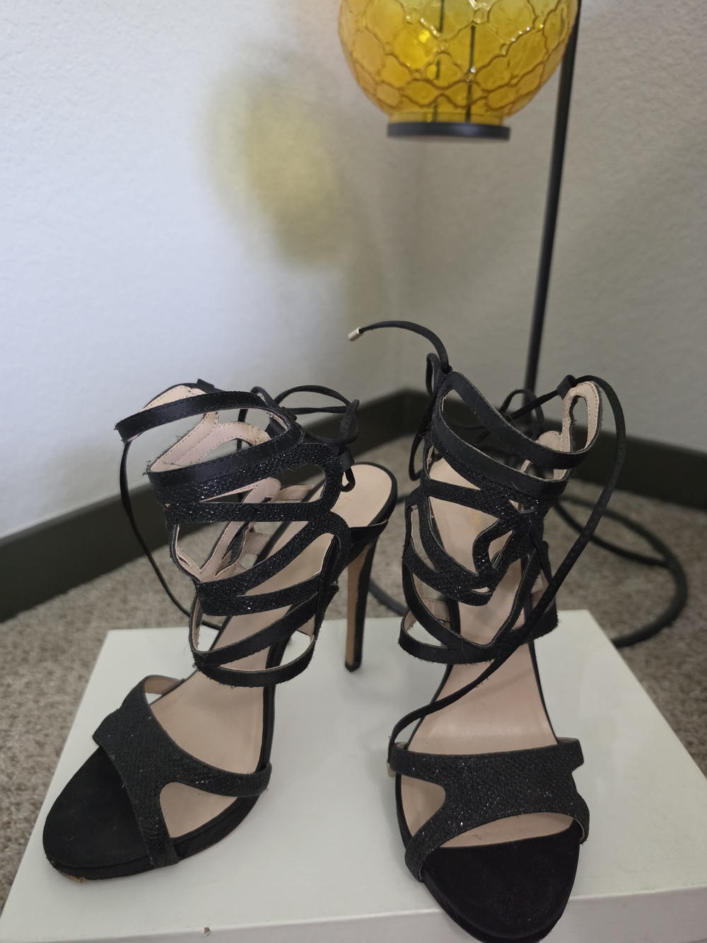 Bebe Women's Black Strappy Lace-Up High Heel Sandals